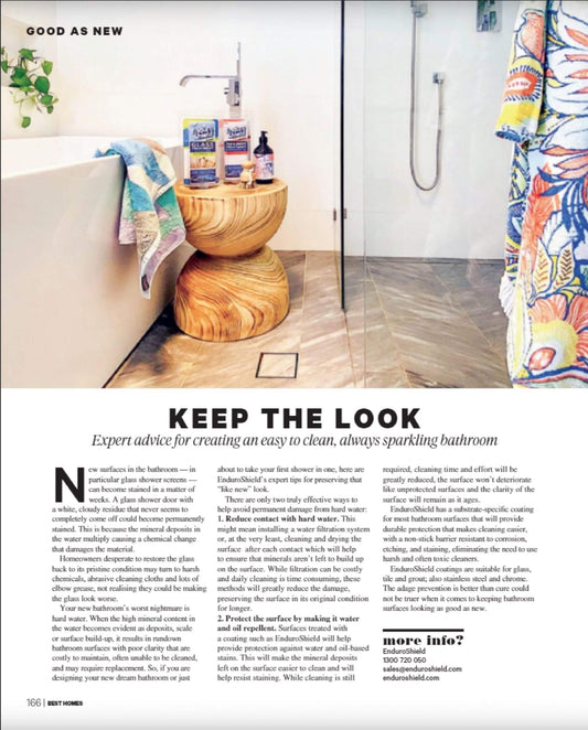 EnduroShield featured in Best Homes magazine - always sparkling bathroom