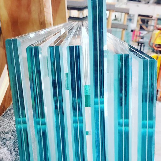 stack of laminated glass at the factory