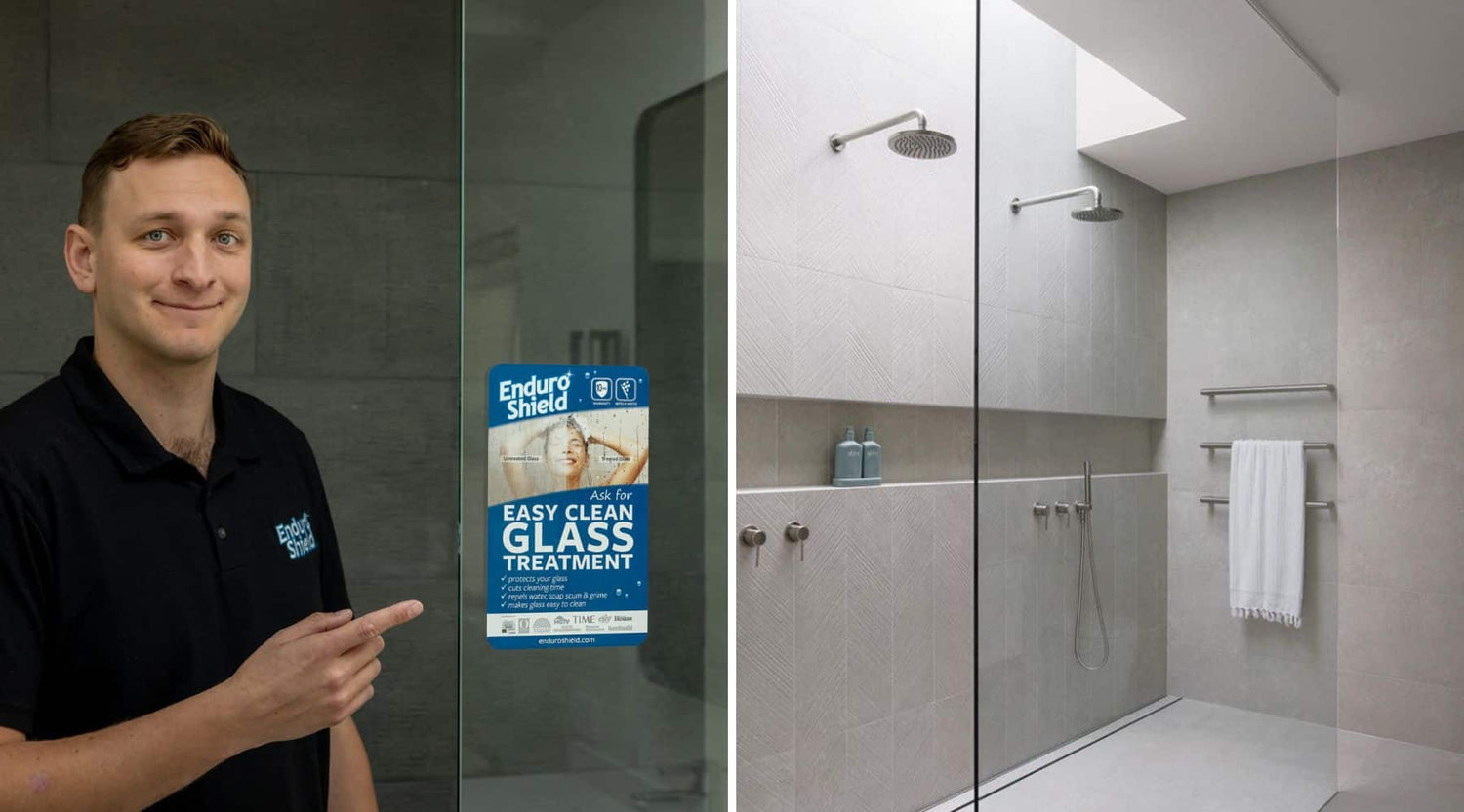 EnduroShield Label for Shower Doors - ask for easy clean glass treatment