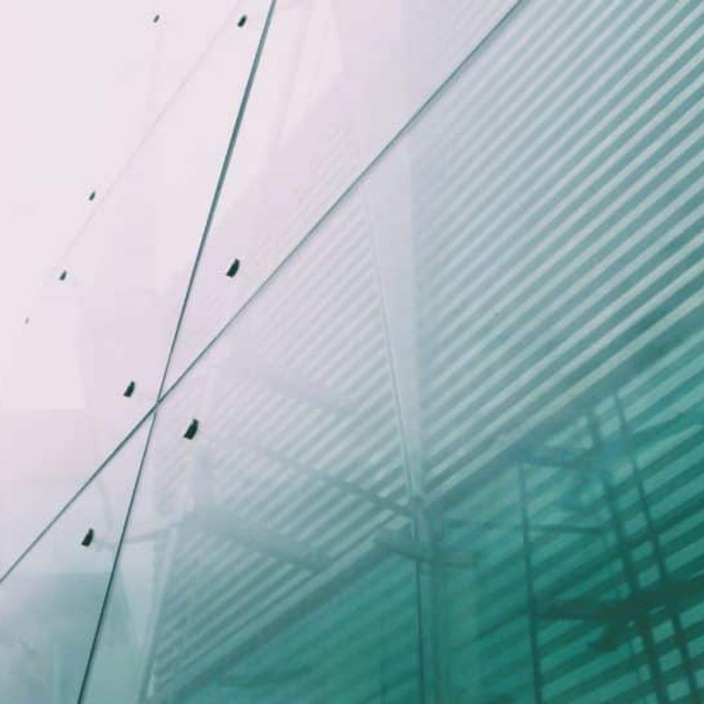 glass facade with hydophobic glass coating applied