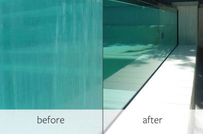 Before and after — water stain removal on glass with diluted vinegar/CLR